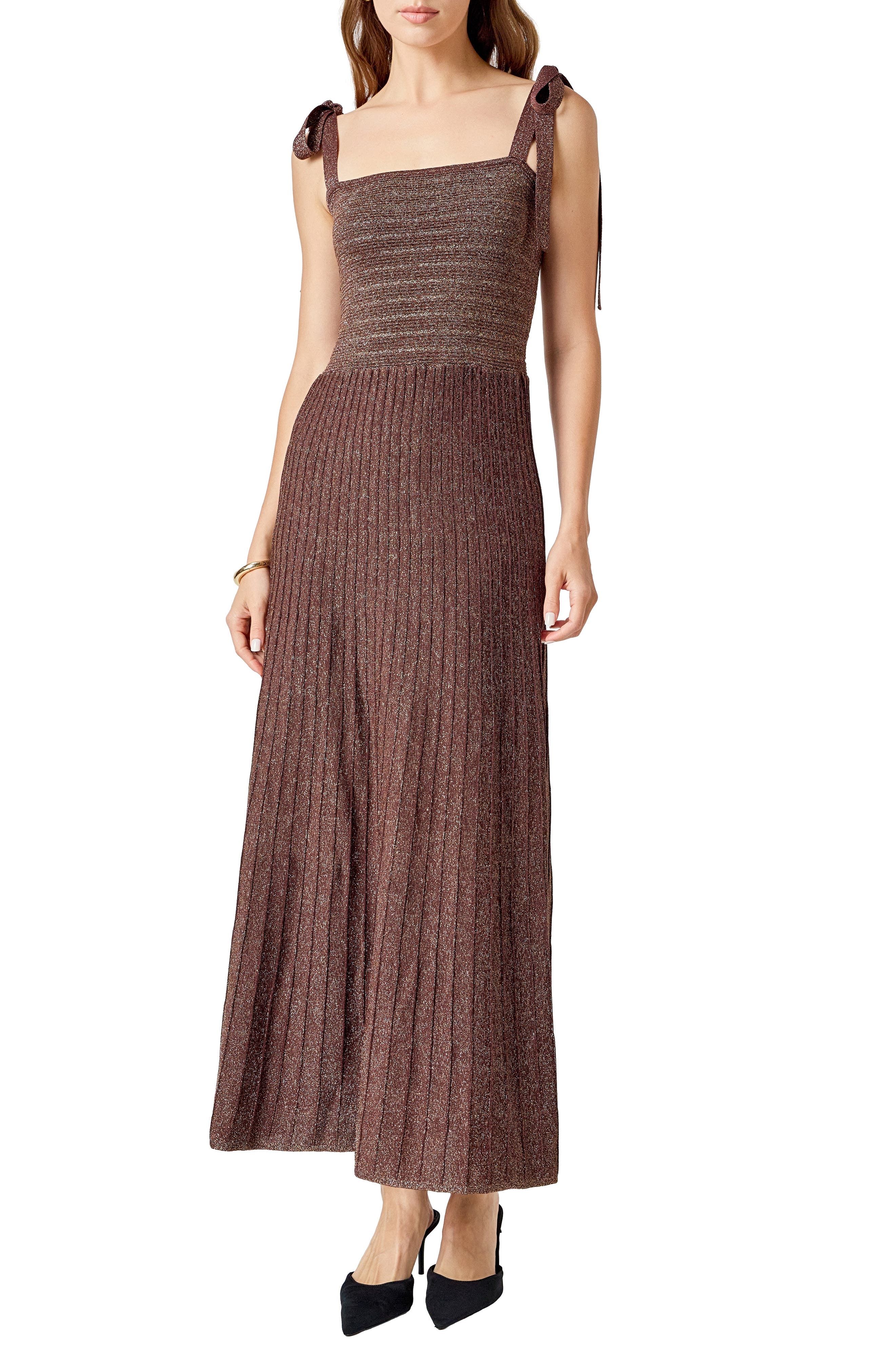 Endless Rose Tie Strap Metallic Maxi Sweater Dress