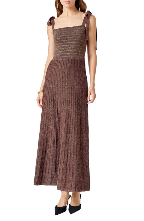 Tie Strap Metallic Maxi Sweater Dress
