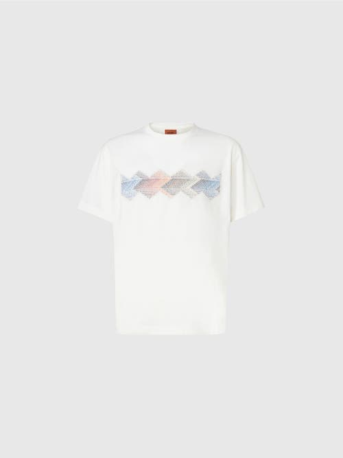 Missoni Cotton Crewneck T-shirt With Gradient Zig Zag Insert In White