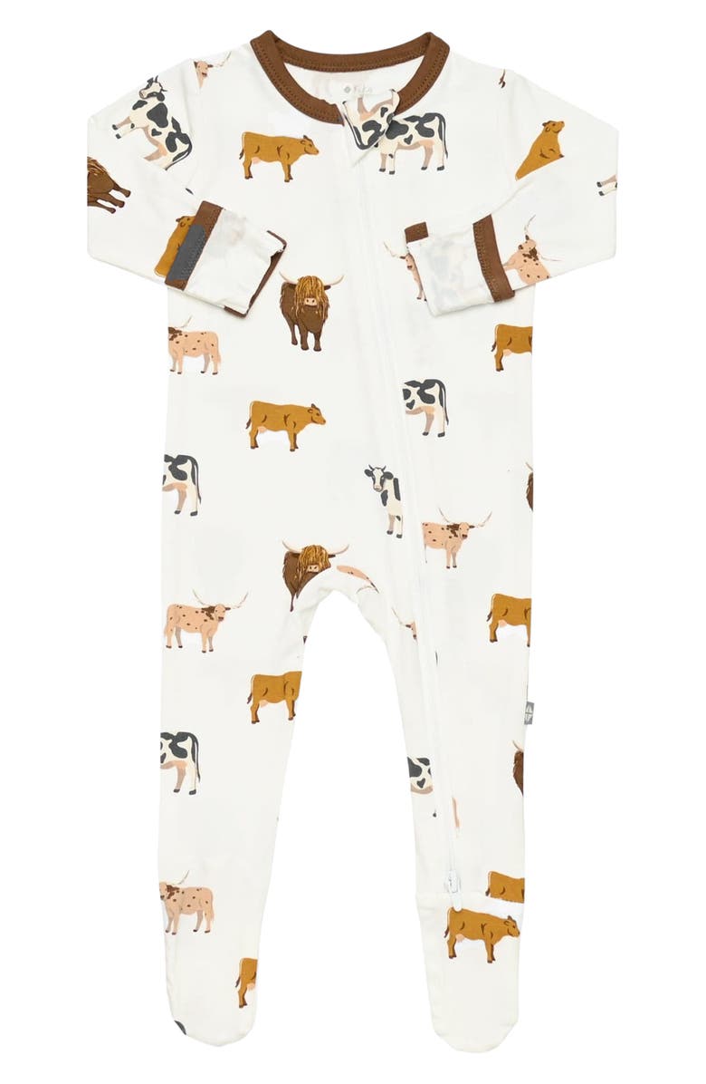 Kyte BABY Print Zip-Up Footie, Alternate, color, Moo