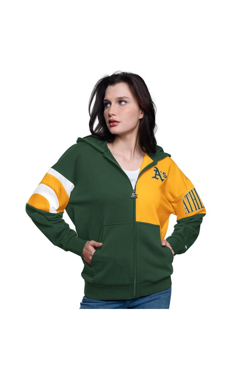 STARTER Women's Starter Green/Gold Athletics Curve Ball Full Zip Hoodie Sweatshirt, Main, color, Green