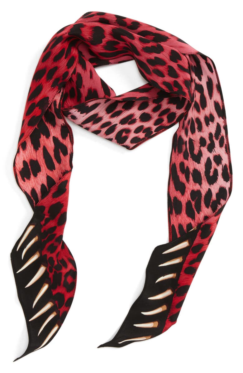 ROCKINS Leopards Teeth Skinny Silk Scarf, Main, color, 