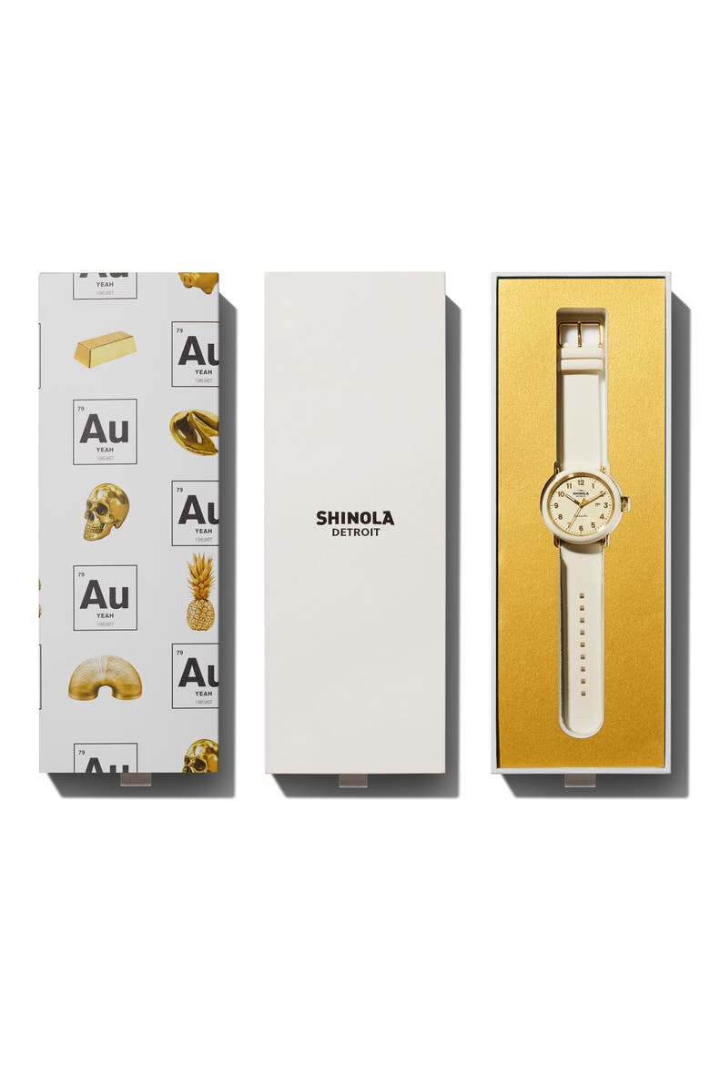 Detrola Au Gold Silicone Strap Watch, 43mm, Alternate, color, GOLD