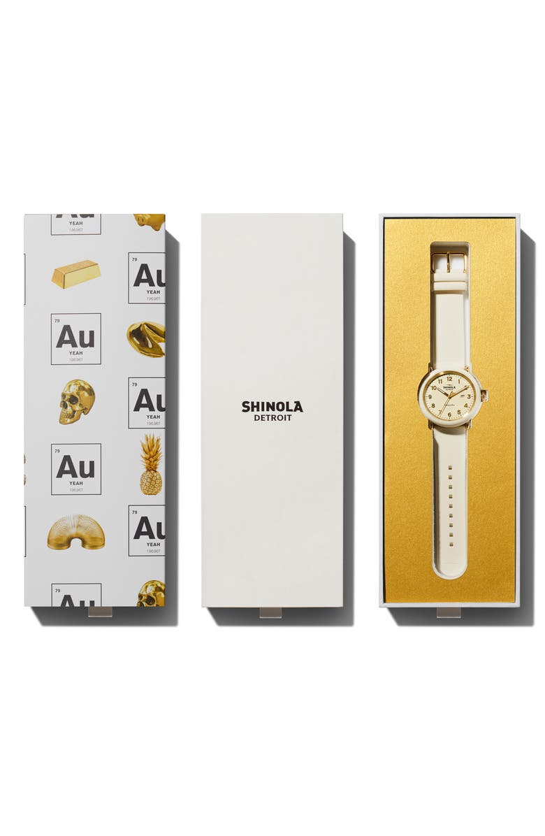 Shinola Detrola Au Gold Silicone Strap Watch, 43mm, Alternate, color,