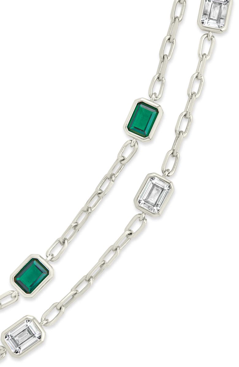 Sterling Forever Lennox Set of 2 Cubic Zirconia Station Chain Bracelets, Alternate, color, Silver