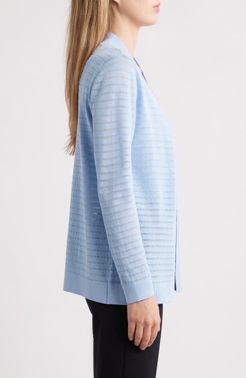 Anne Klein Sheer Stripe Cardigan In Surf Blue
