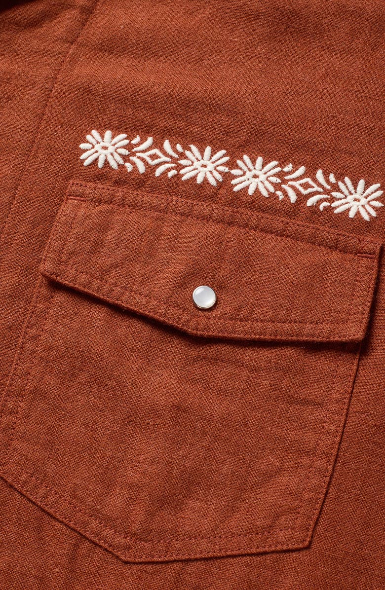 Seager Co Whippersnapper Embroidered Short Sleeve Linen Blend Snap-Up Shirt, Alternate, color, Red Clay