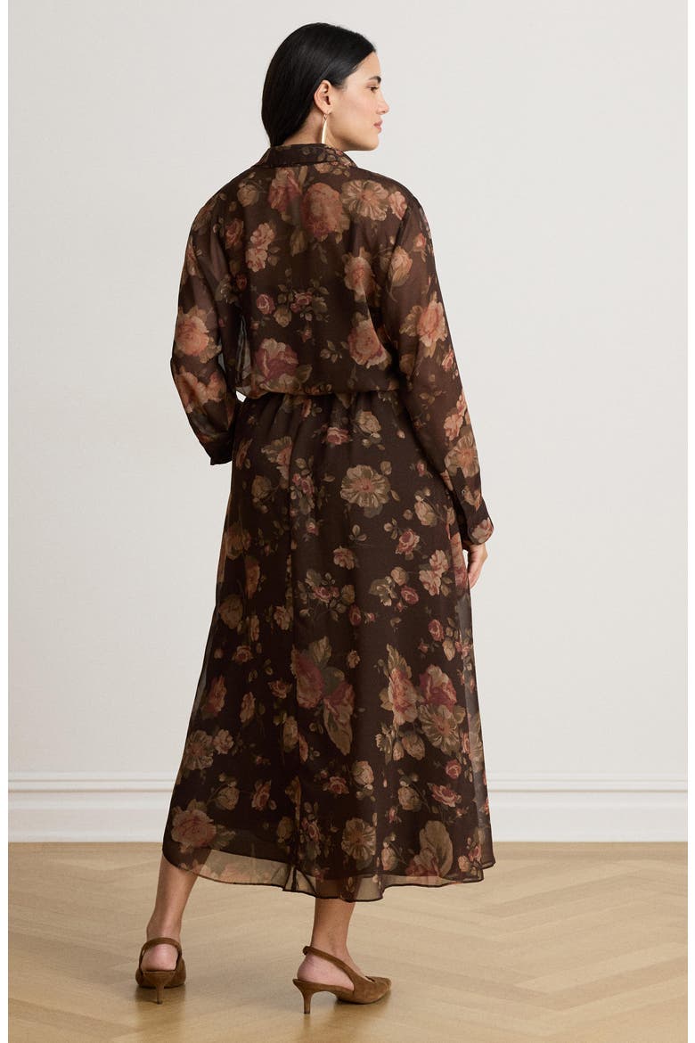 Floral Chiffon Long Sleeve Shirtdress, Alternate, color, BROWN