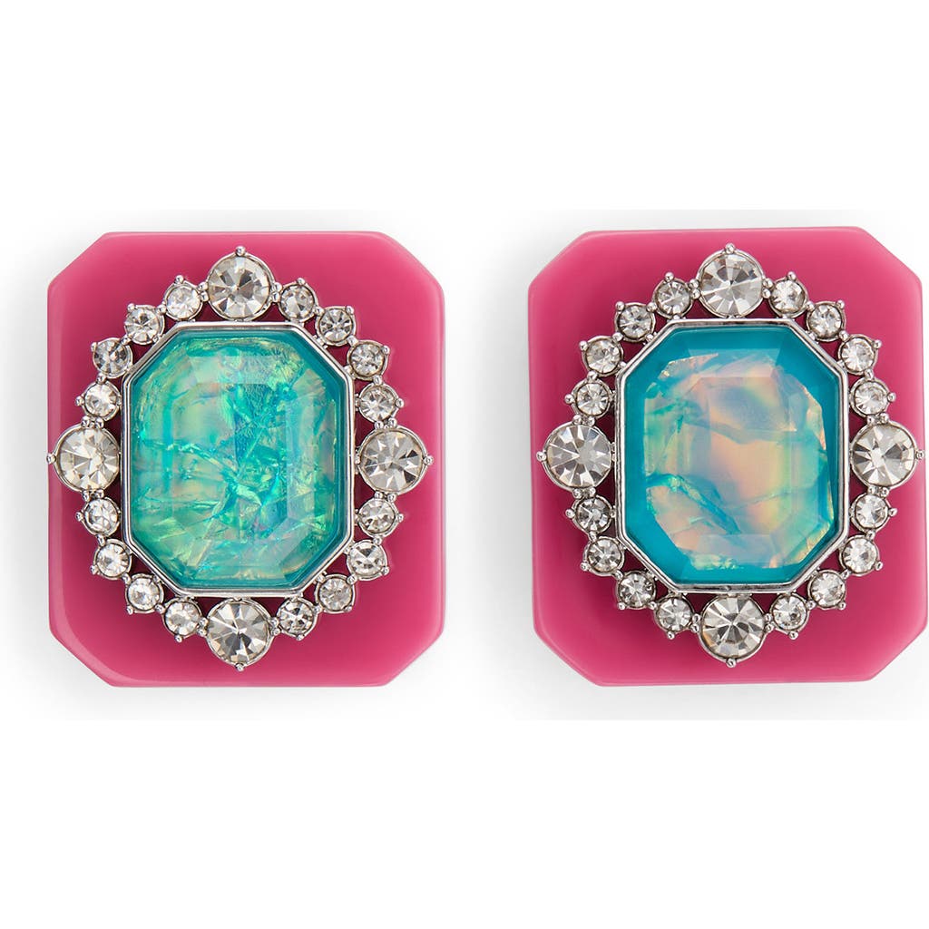 KURT GEIGER KURT GEIGER LONDON CRYSTAL SQUARE BUTTON STUD EARRINGS