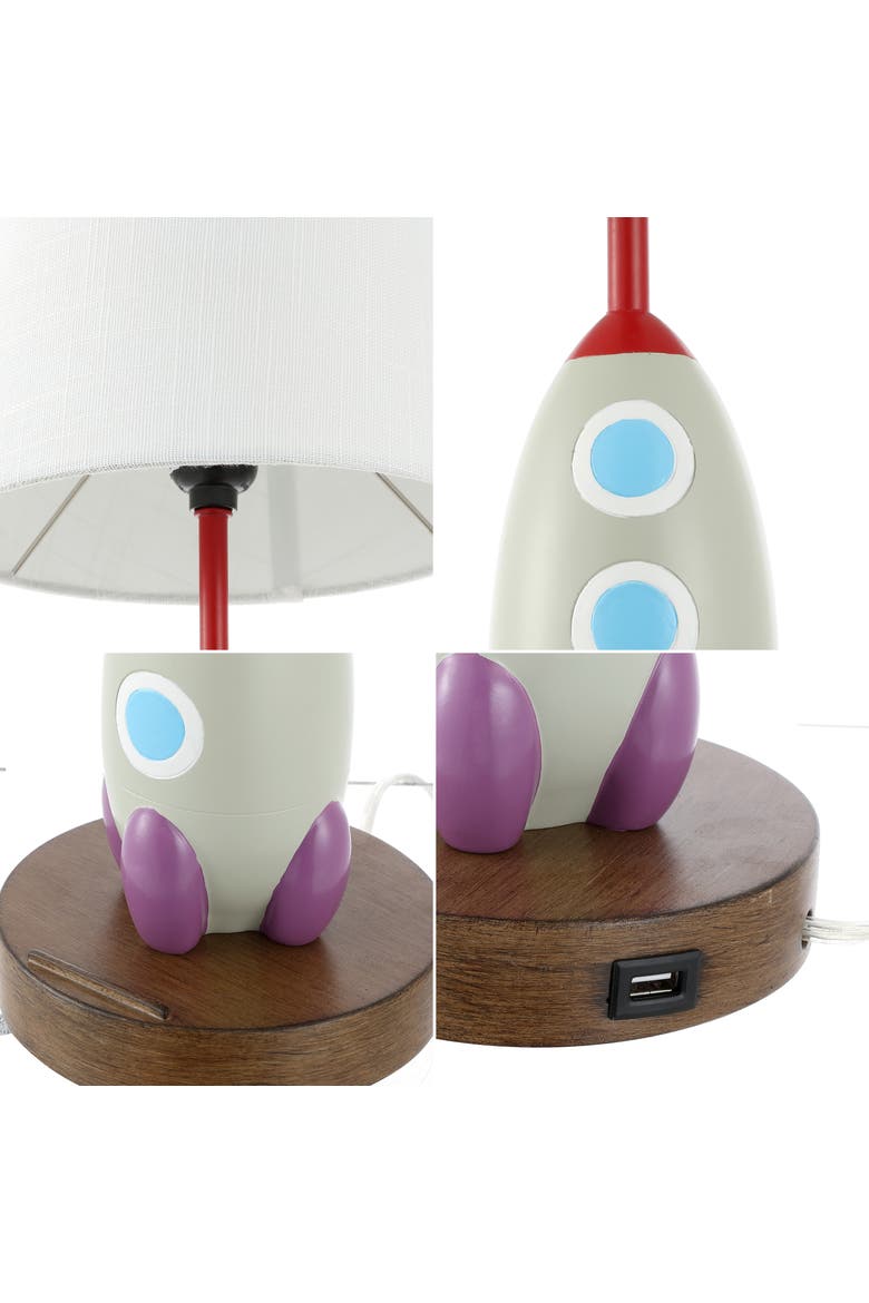 Houston Coastal Style Iron/Resin Rocket LED Kids' Table Lamp with Phone Stand and USB Charging Port, Alternate, color, Multi-Color