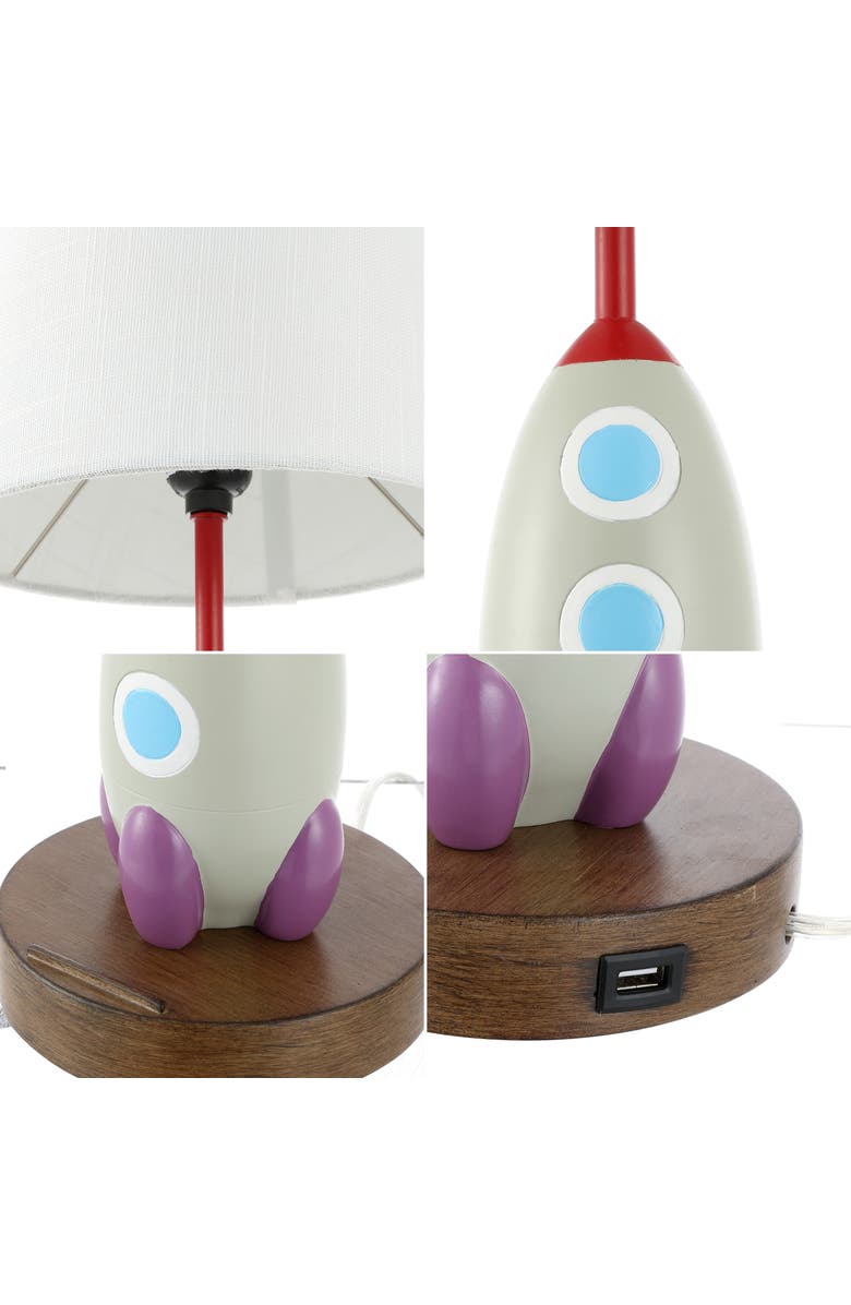 JONATHAN Y Houston Coastal Style Iron/Resin Rocket LED Kids' Table Lamp with Phone Stand and USB Charging Port, Alternate, color, Multi-Color