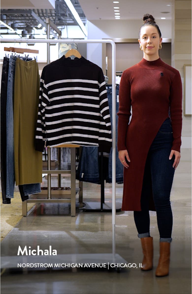 Stripe Midweight Mock Neck Sweatshirt, sales video thumbnail