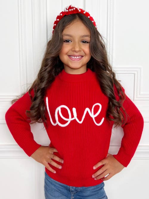 Mia Belle Girls Love At First Sight Embroidered Chunky Knit Sweater In Red
