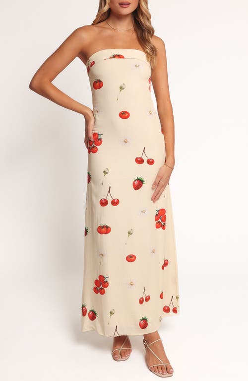 Petal & Pup Adela Printed Strapless Maxi Dress in Tomato Print at Nordstrom, Size X-Large