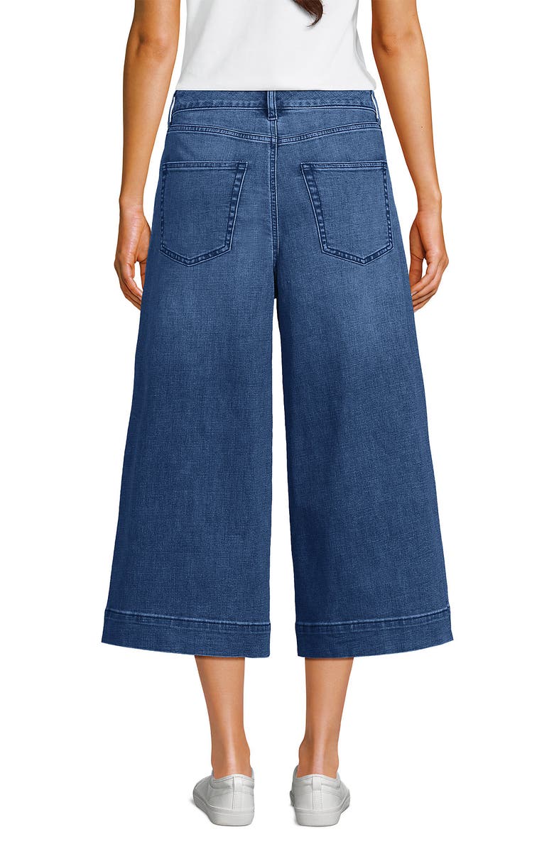 Lands' End Denim Mid Rise Wide Leg Culotte Jeans, Alternate, color, River Rinse