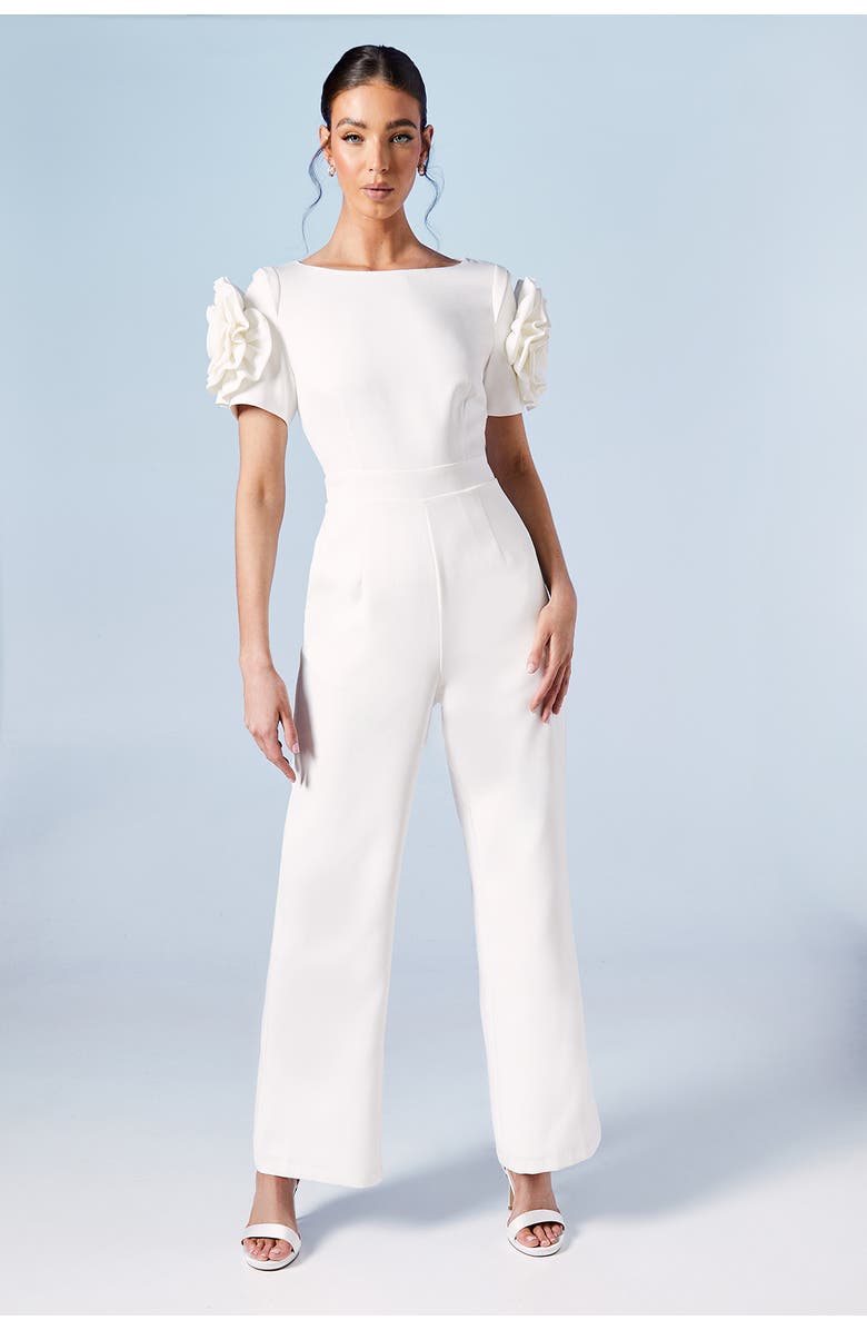 Coast 3D Flower Shoulder Bridal Jumpsuit, Main, color,