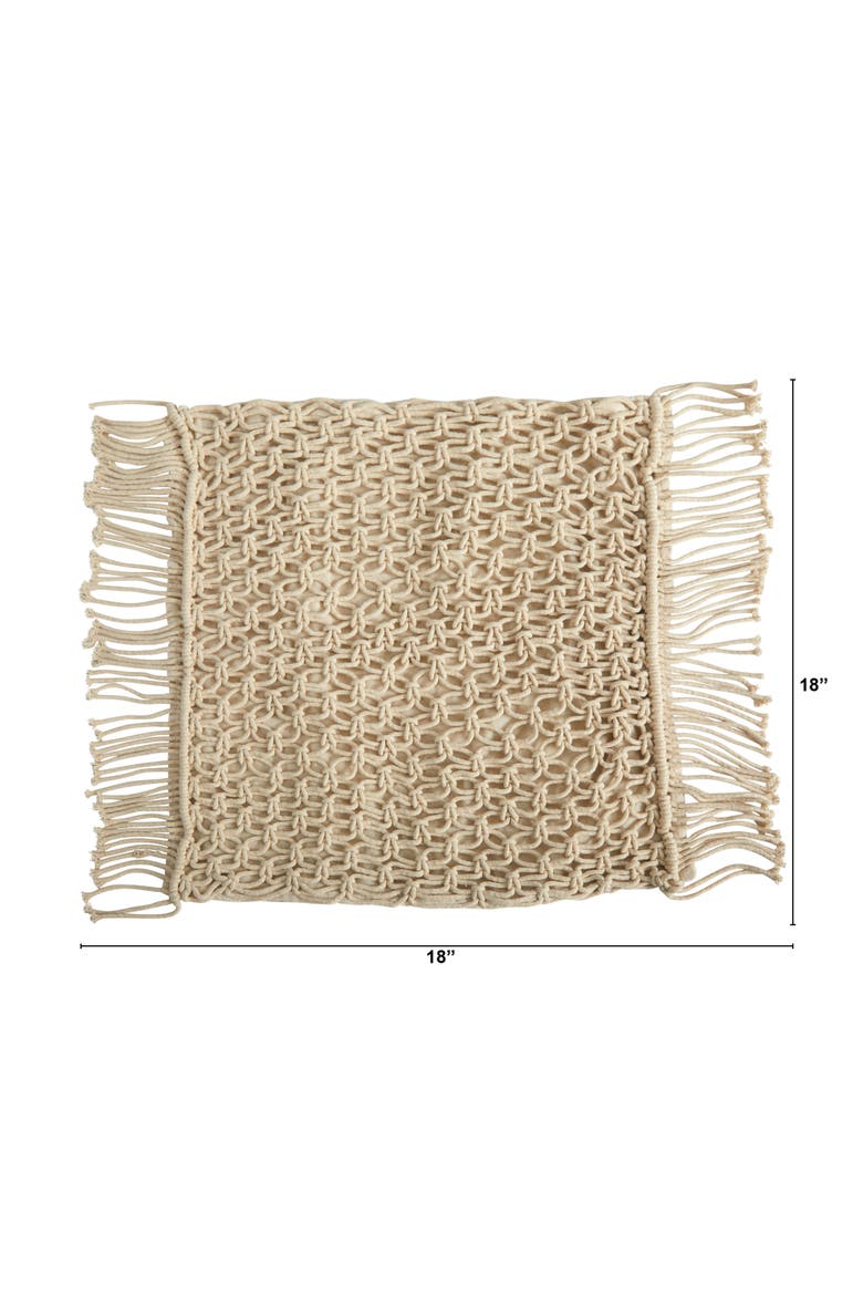 18-in Boho Fringed Woven Macrame Decorative Pillow Cover, Alternate, color, Beige