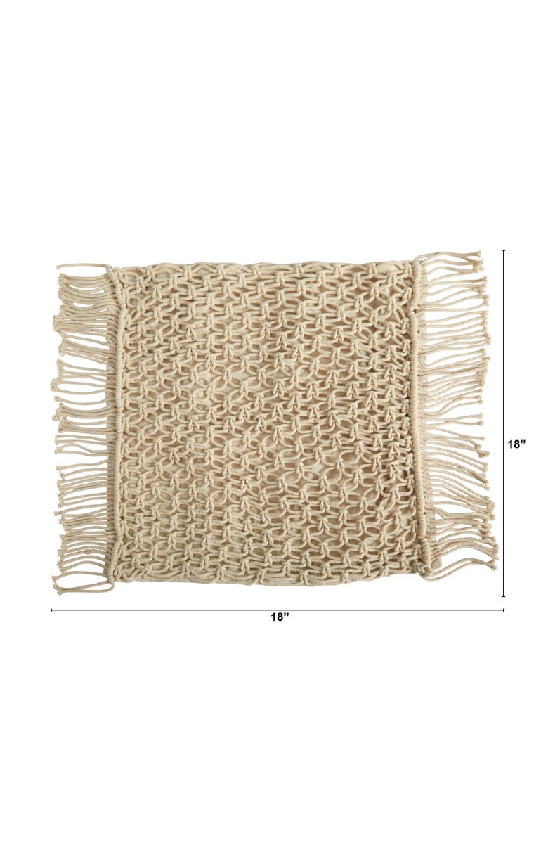 NEARLY NATURAL 18-in Boho Fringed Woven Macrame Decorative Pillow Cover, Alternate, color, Beige