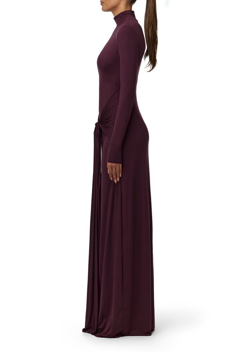 Cutout Tie Front Long Sleeve Maxi Dress, Alternate, color, DARK PLUM