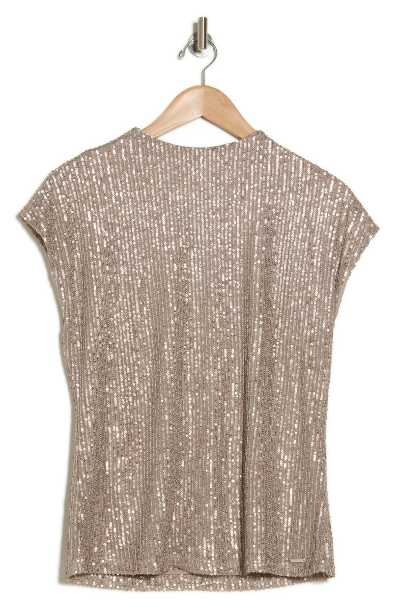 Calvin Klein Sequin Cap Sleeve Top, Alternate, color, Oyster/ Silver