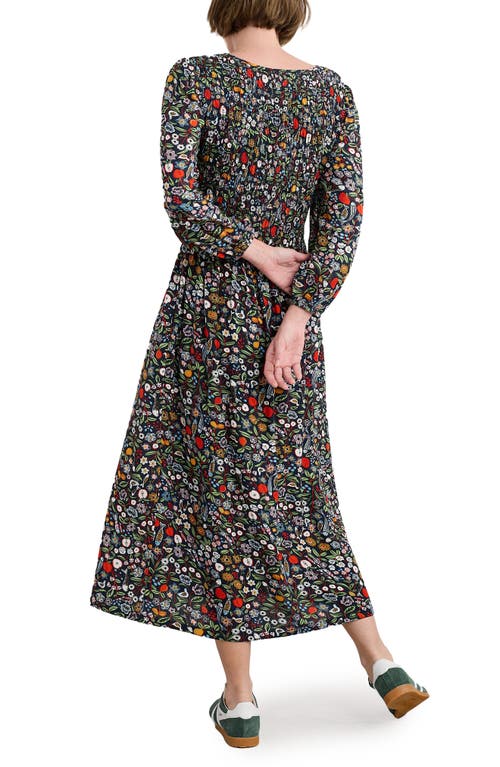 Seasalt Cornwall Meadowsweet Floral Smocked Long Sleeve Midi Dress In Black