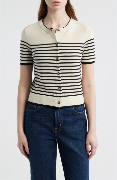 Anne Stripe Short Sleeve Wool Cardigan