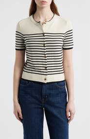 rag & bone Anne Stripe Short Sleeve Wool Cardigan