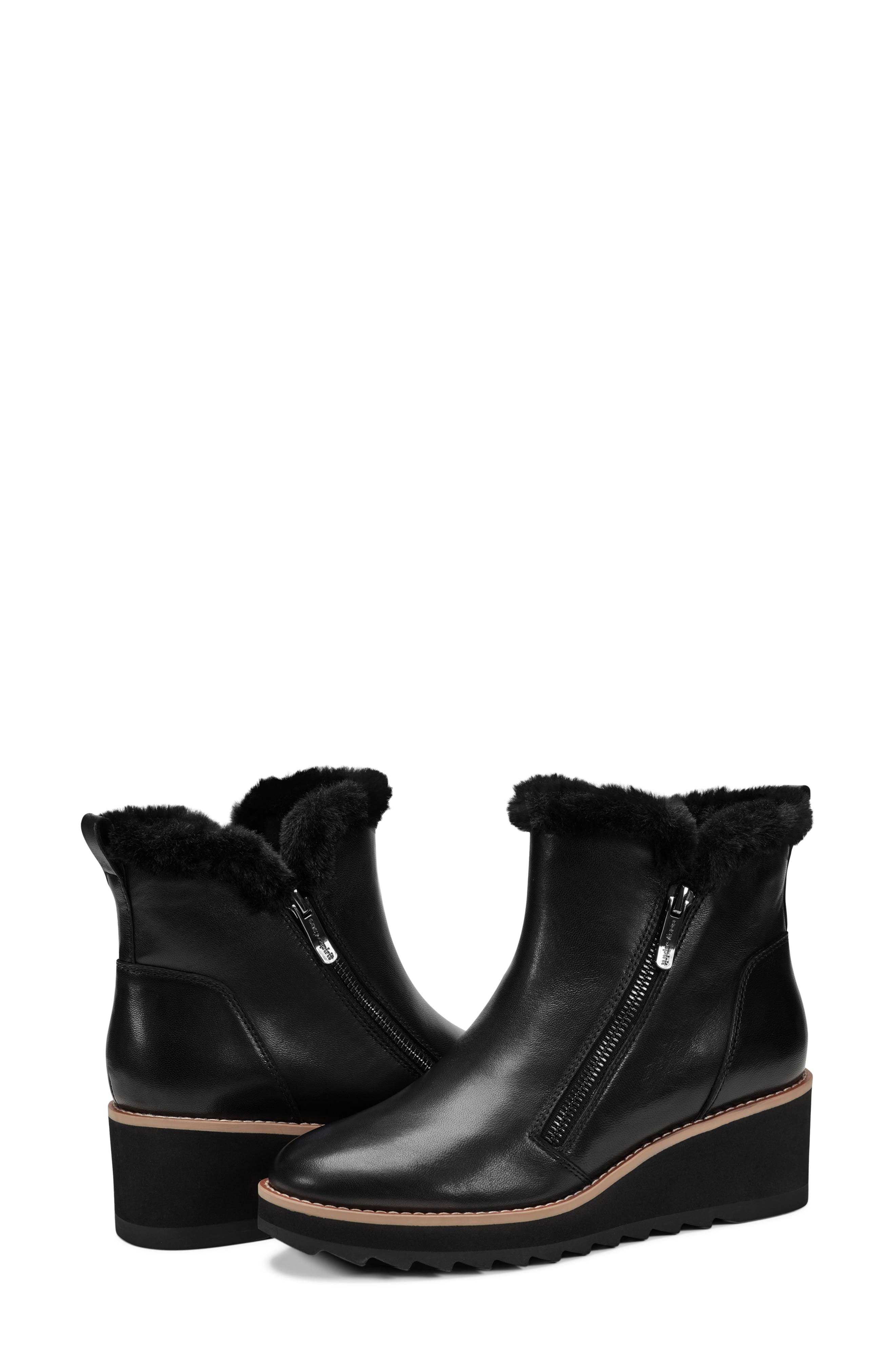 Easy Spirit Jane Faux Fur Lined Wedge Bootie, Alternate, color, Black