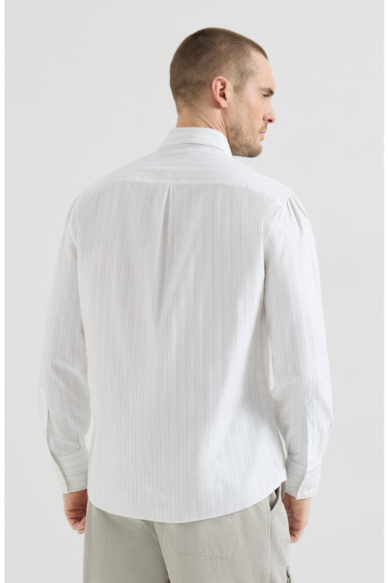 Cotton textured striped chevron shirt with button-down collar, Alternate, color, White