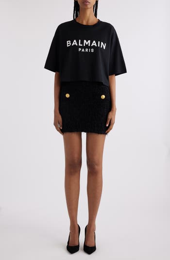 Balmain Logo Crop Cotton Graphic T-Shirt | Nordstrom