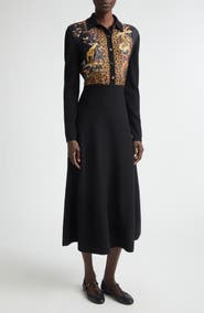 Etro Mixed Media Long Sleeve Wool & Cashmere Midi Sweater Dress