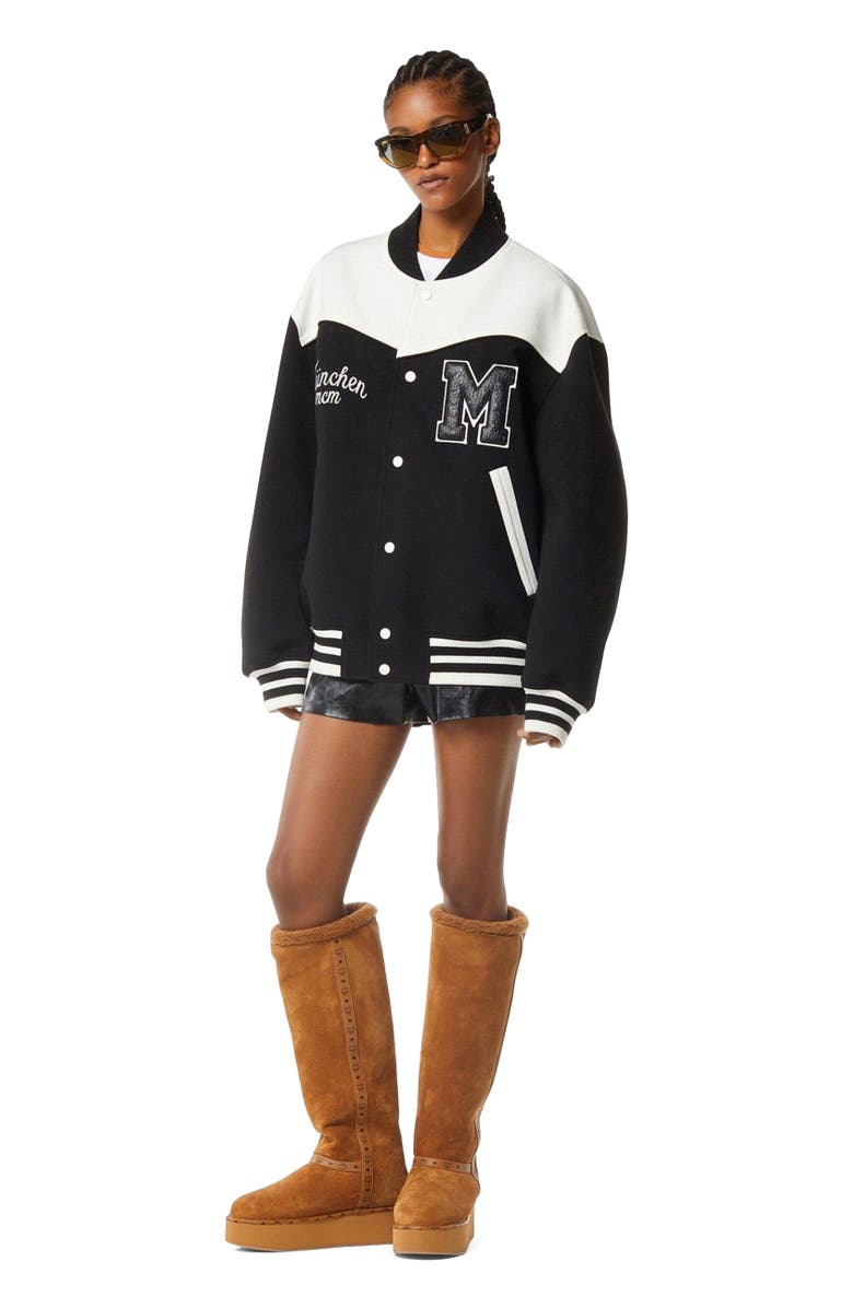 MCM Munchen Ponte Varsity Jacket, Alternate, color, Black And White