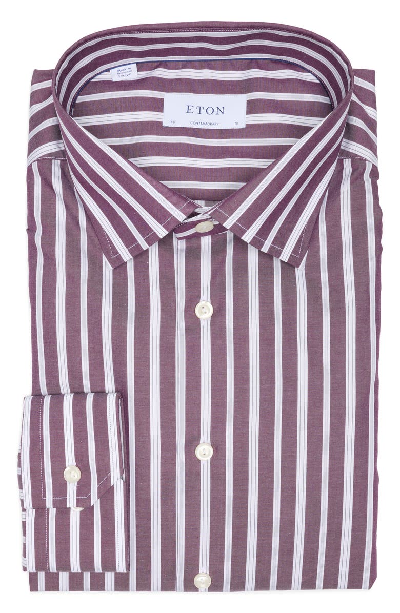 Eton Contemporary Fit Stripe Cotton Dress Shirt, Main, color, 