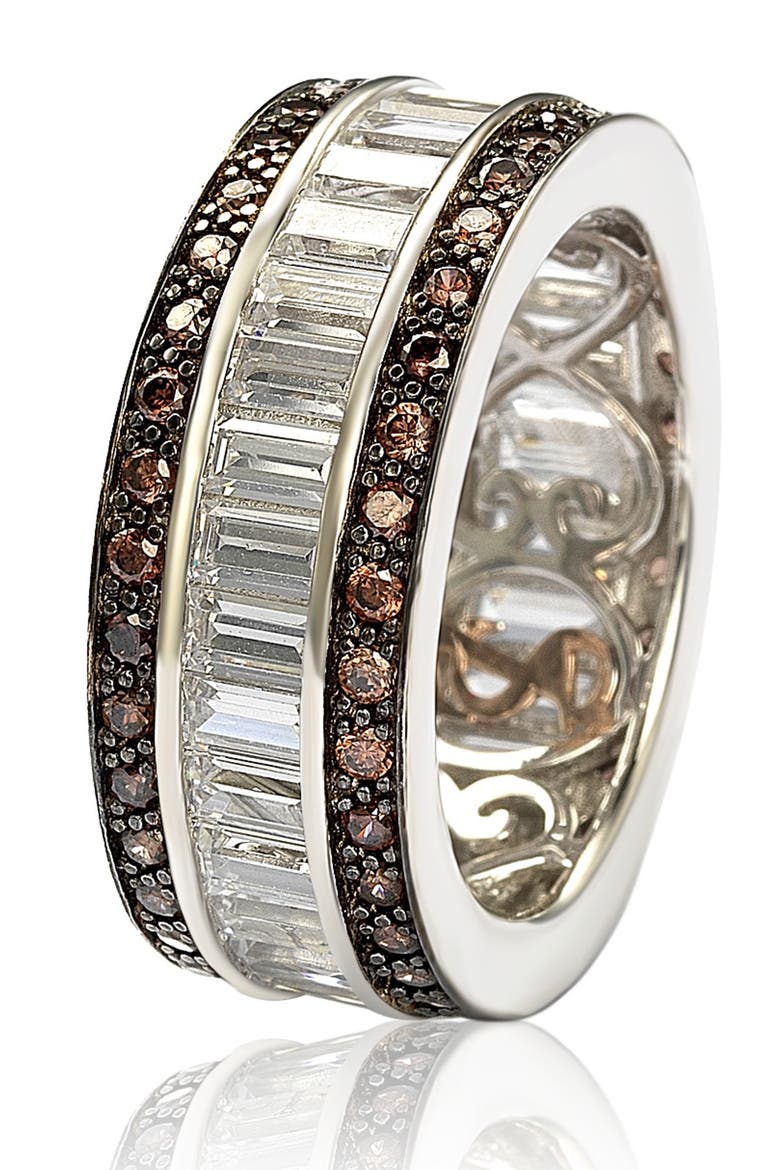 Sterling Silver Chocolate & White Baguette CZ Band, Main, color, BROWN