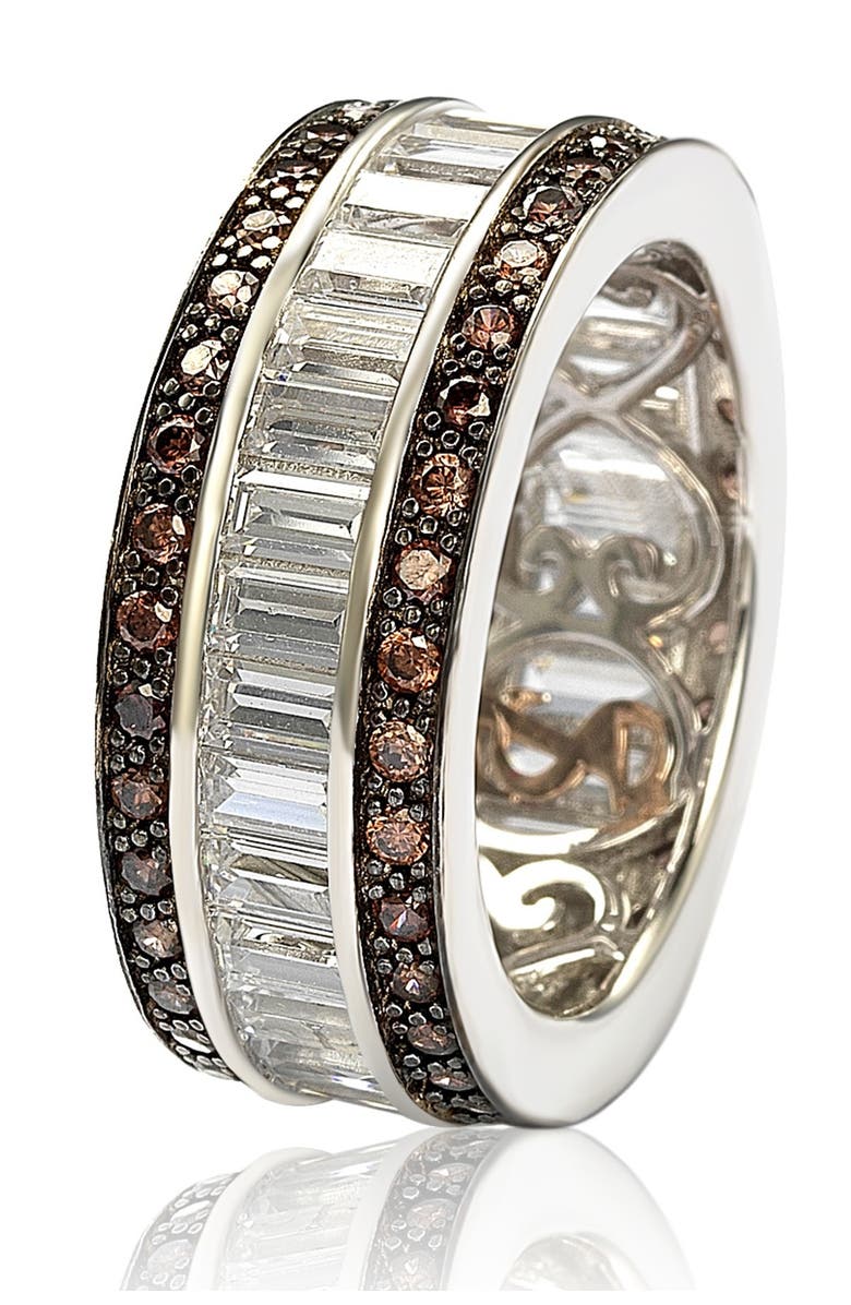 SUZY LEVIAN Sterling Silver Chocolate & White Baguette CZ Band, Main, color, Brown