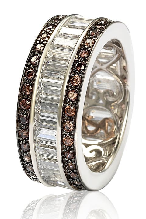 Sterling Silver Chocolate & White Baguette CZ Band