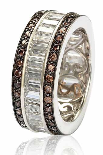 Sterling Silver Chocolate & White Baguette CZ Band