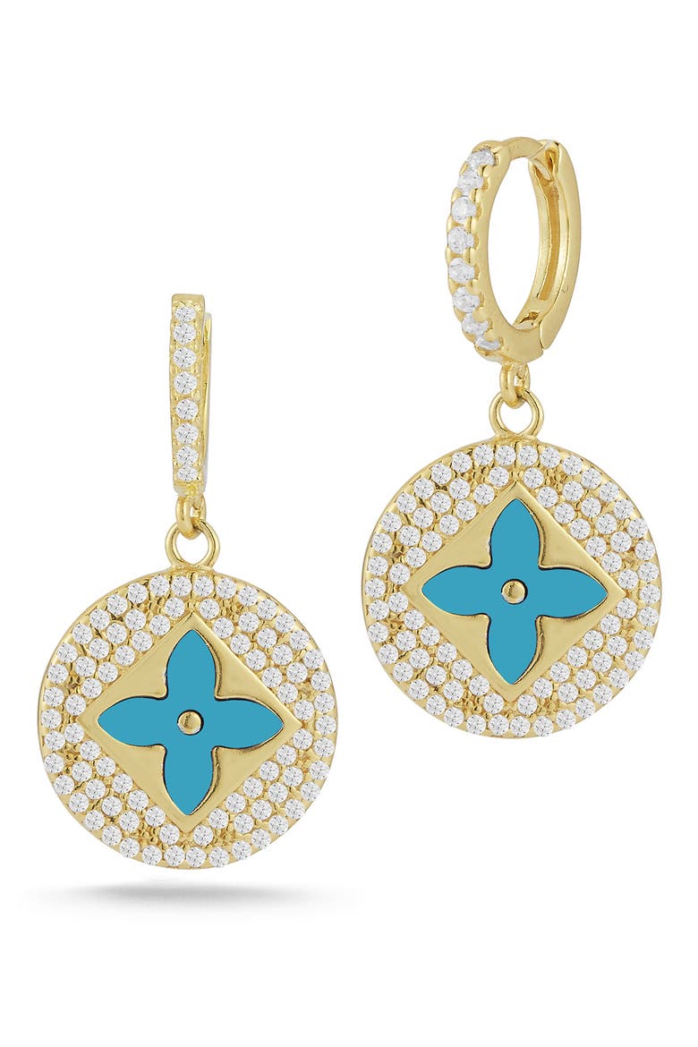 14K Gold Vermeil CZ Clover Earrings, Main, color, YELLOW GOLD