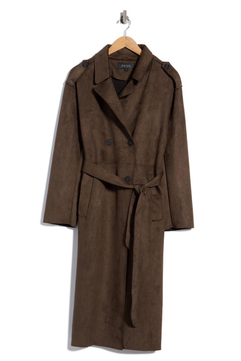 Allison Faux Suede Trench Coat, Main, color, KHAKI