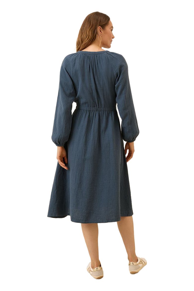 Organic Cotton Coastal Double Gauze Poet Sleeve Dress, Alternate, color, French Navy