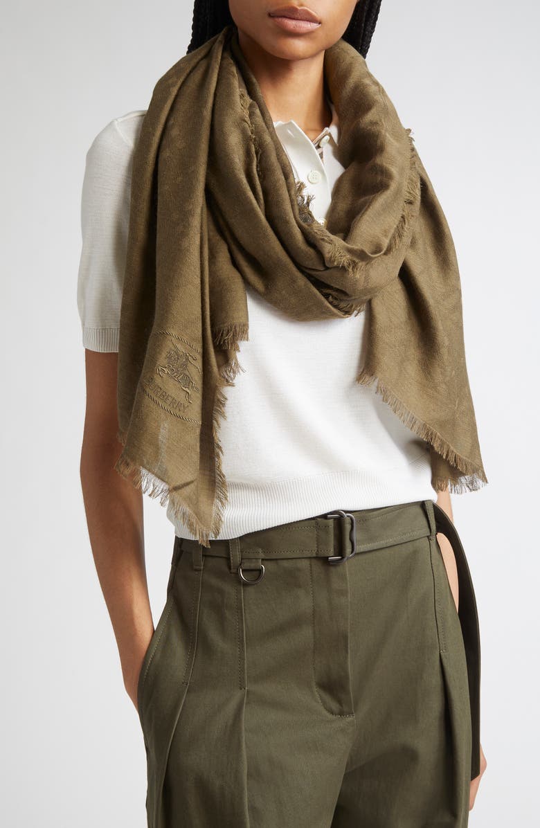 Burberry Medium Check Jacquard Wool & Silk Scarf, Main, color, Swamp