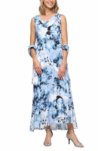Floral Burnout Chiffon Gown with Shawl