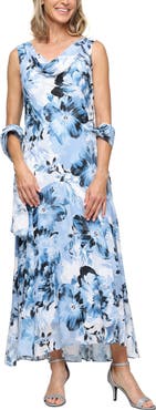 Alex Evenings Floral Burnout Chiffon Gown with Shawl