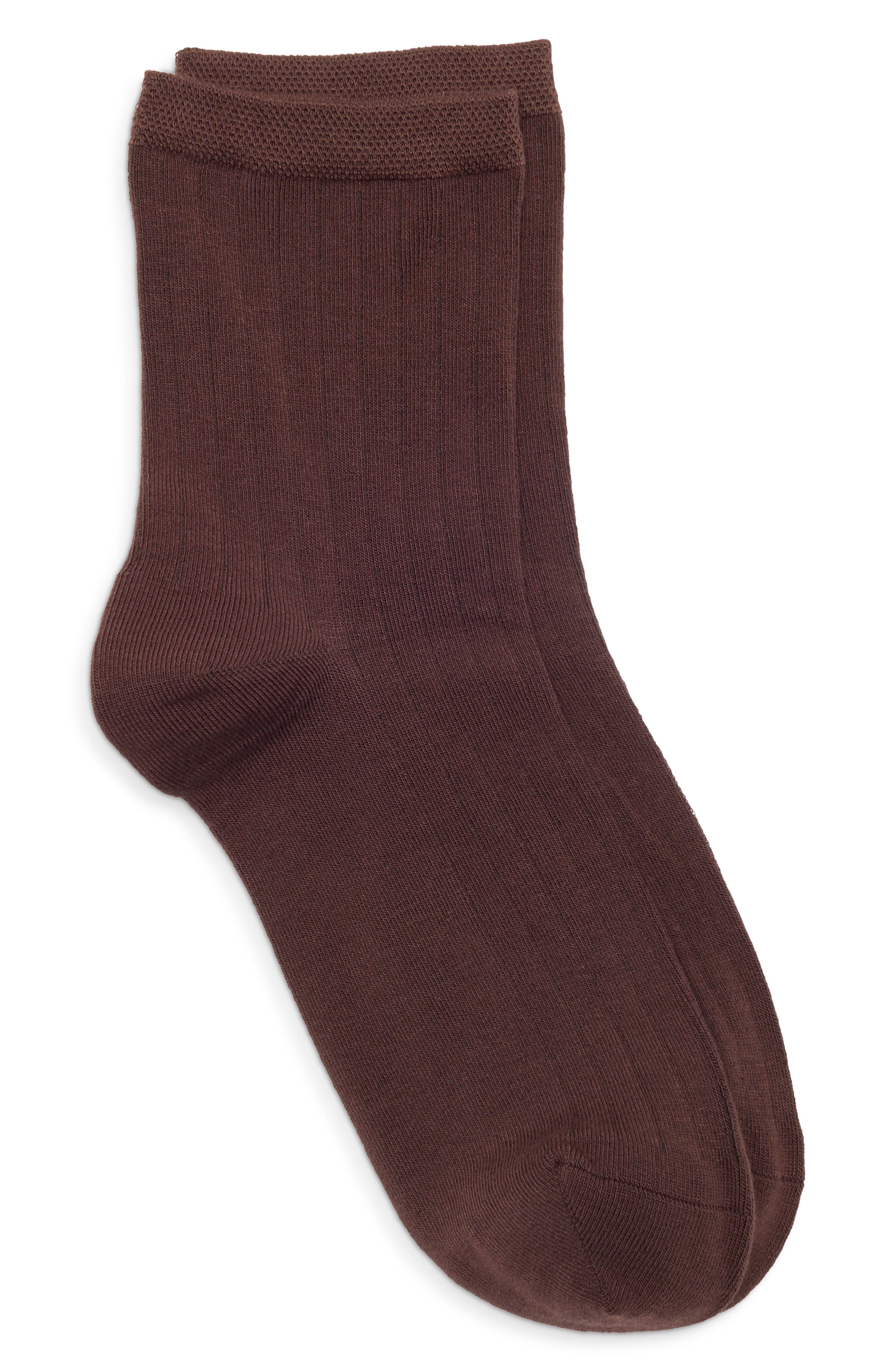Nordstrom Wide Rib Ankle Socks In Brown Roast