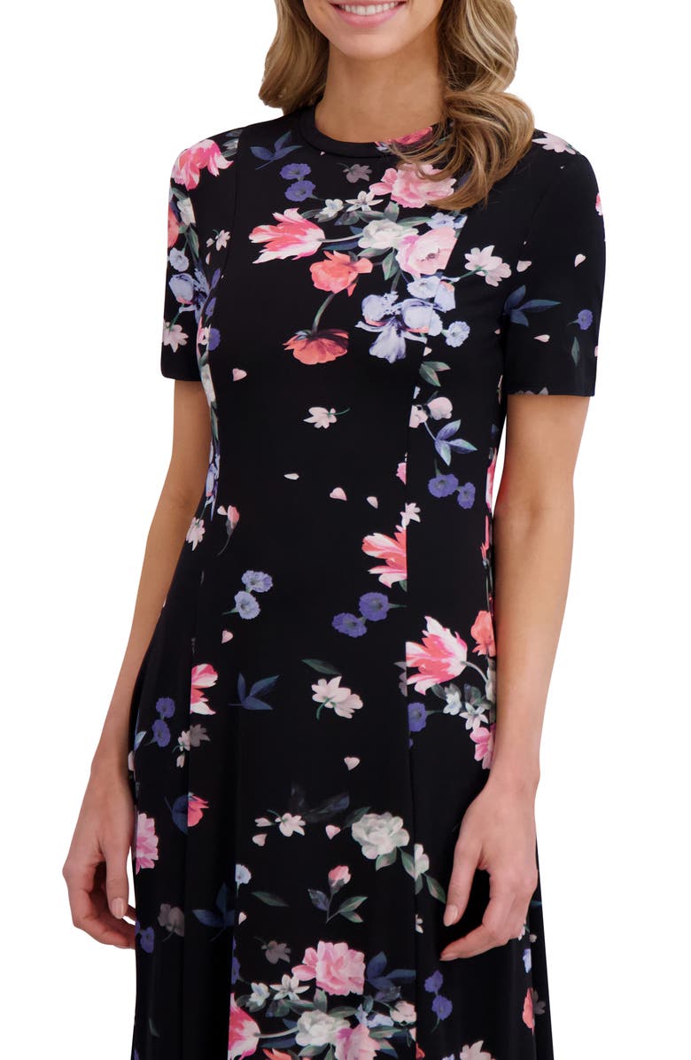 Ted Baker Floral Jersey Midi Dress, Alternate, color, Rich Black