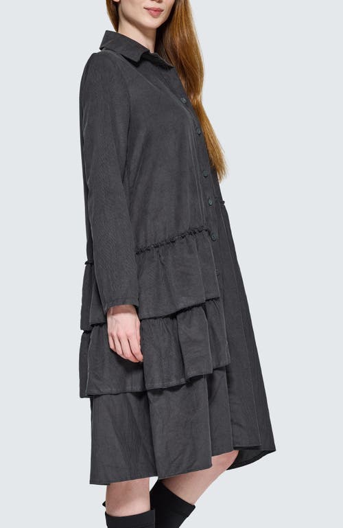 Luukaa Isolde Ruffled Cord Velvet Shirt Dress In Gray