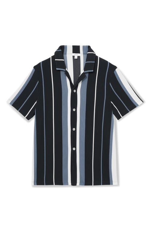 Reiss Albers Stripe Rib Knit Camp Shirt In Navy Multi