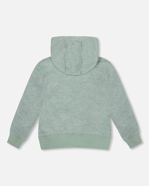 Deux Par Deux Super Soft Hooded Brushed Jersey Sweatshirt With Graphic In Green