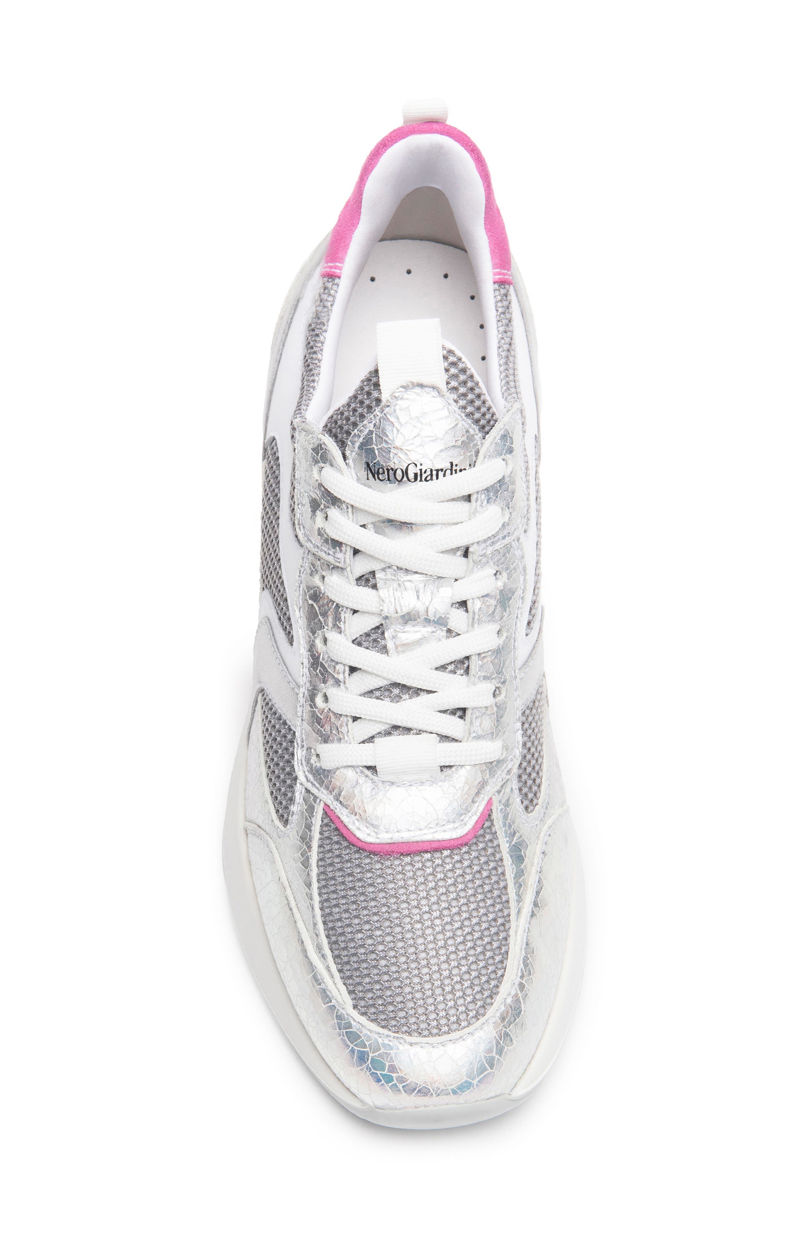 NeroGiardini Metallic Platform Sneaker, Alternate, color, Silver/ Pink