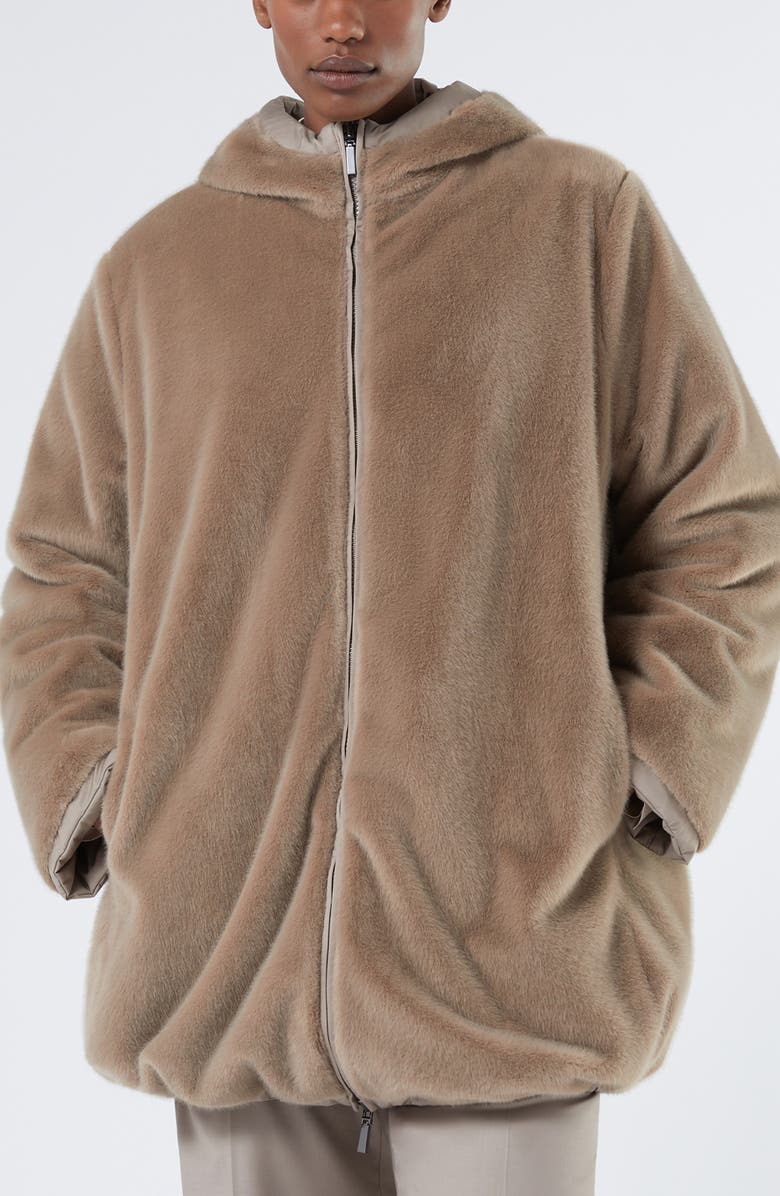 Marina Rinaldi Zuara Reversible Faux Fur Coat, Alternate, color, Beige